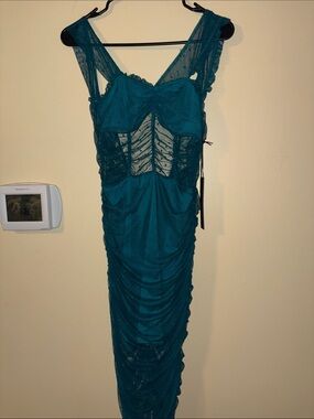 House of Harlow 1960 X Revolve Teal Ruched Sheer Midi Dress - Women